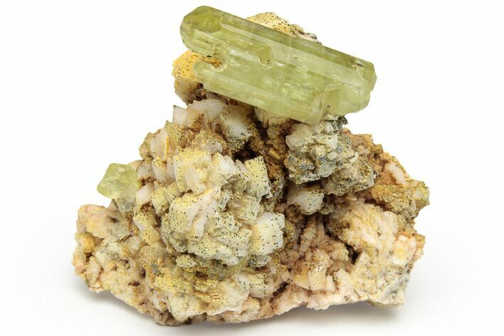 Lustrous, Yellow Apatite Crystals With Feldspar - Morocco #221042